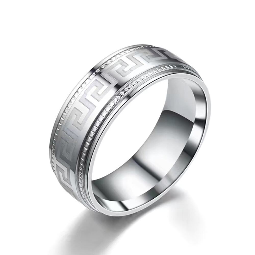 Greek Key Stainless Steel Ring Minimalist